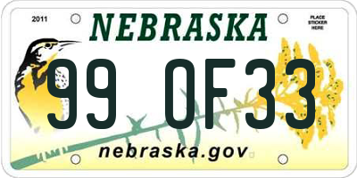 NE license plate 99OF33