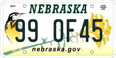 NE license plate 99OF45