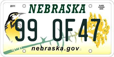 NE license plate 99OF47