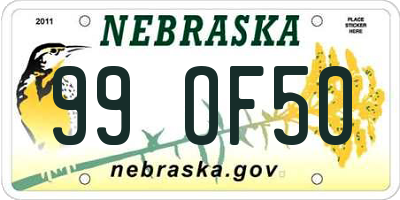 NE license plate 99OF50