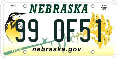 NE license plate 99OF51