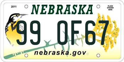 NE license plate 99OF67