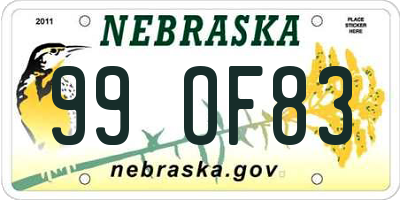 NE license plate 99OF83