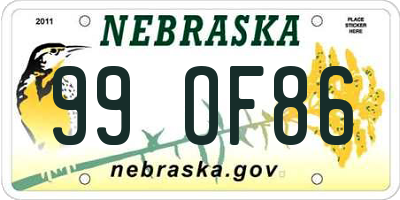 NE license plate 99OF86