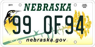 NE license plate 99OF94