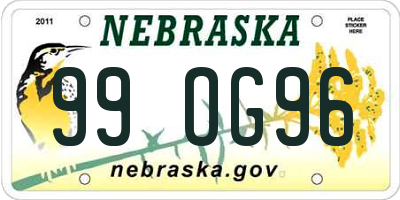 NE license plate 99OG96