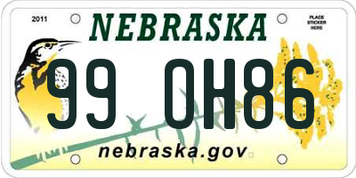 NE license plate 99OH86