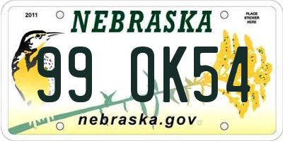 NE license plate 99OK54