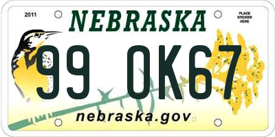 NE license plate 99OK67