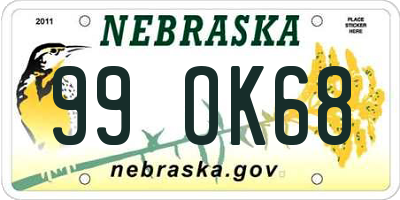 NE license plate 99OK68