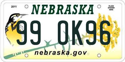 NE license plate 99OK96