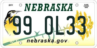 NE license plate 99OL33