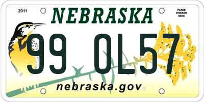 NE license plate 99OL57