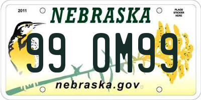 NE license plate 99OM99