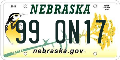 NE license plate 99ON17