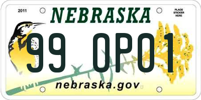 NE license plate 99OP01