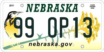 NE license plate 99OP13