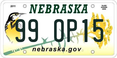 NE license plate 99OP15