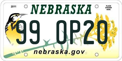 NE license plate 99OP20