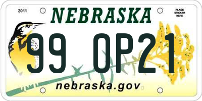 NE license plate 99OP21