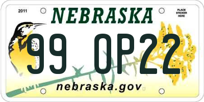 NE license plate 99OP22