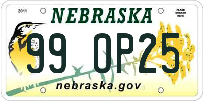 NE license plate 99OP25