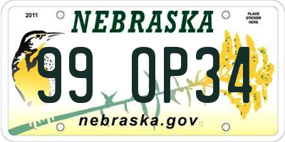 NE license plate 99OP34