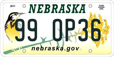 NE license plate 99OP36