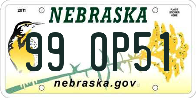 NE license plate 99OP51