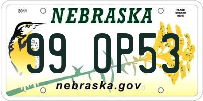 NE license plate 99OP53