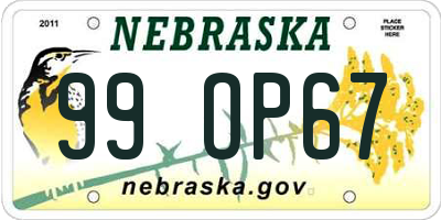 NE license plate 99OP67