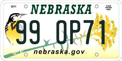 NE license plate 99OP71