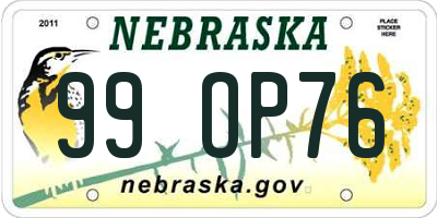 NE license plate 99OP76