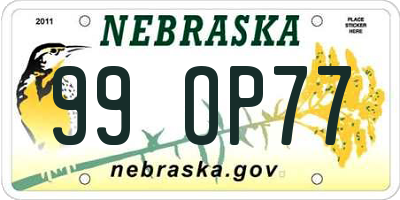 NE license plate 99OP77