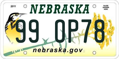 NE license plate 99OP78