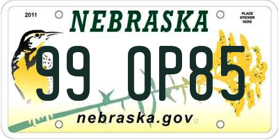 NE license plate 99OP85