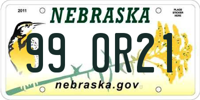 NE license plate 99OR21