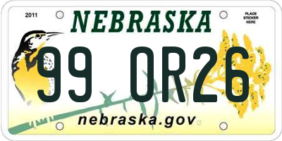 NE license plate 99OR26