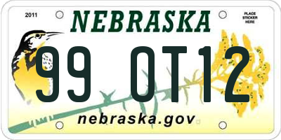 NE license plate 99OT12