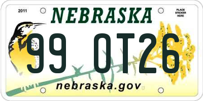 NE license plate 99OT26