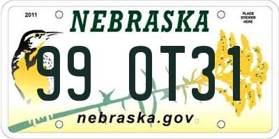 NE license plate 99OT31