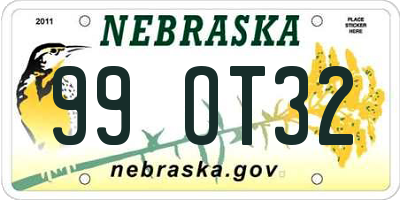 NE license plate 99OT32