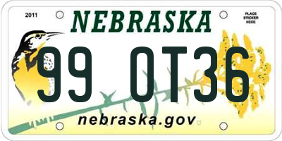 NE license plate 99OT36