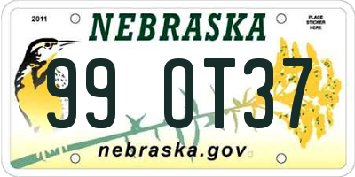 NE license plate 99OT37