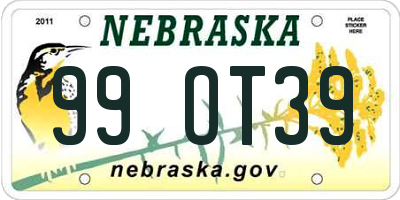 NE license plate 99OT39