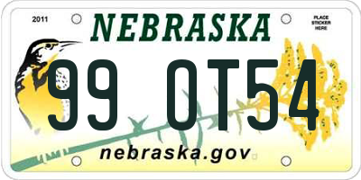 NE license plate 99OT54