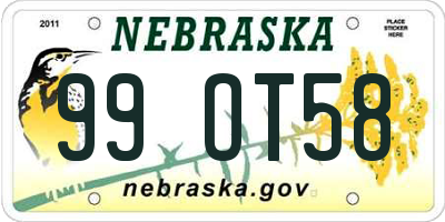 NE license plate 99OT58