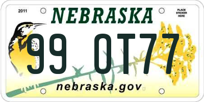 NE license plate 99OT77