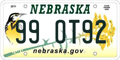 NE license plate 99OT92