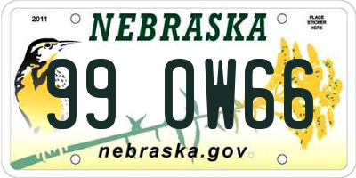 NE license plate 99OW66